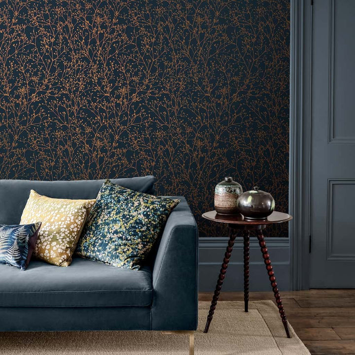 120381 - Clarissa Hulse - Clarissa Hulse Gypsophila Midnight & Copper Wallpaper - Decor Warehouse