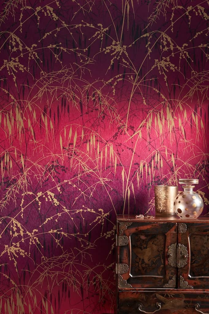 120396 - Clarissa Hulse - Clarissa Hulse Meadow Grass Damson & Soft Gold Wallpaper - Decor Warehouse