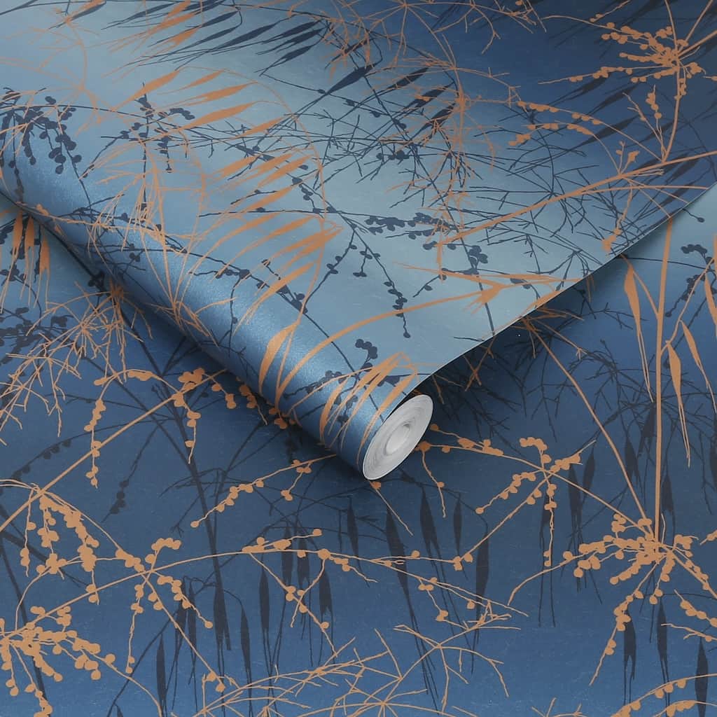 120380 - Clarissa Hulse - Clarissa Hulse Meadow Grass French Navy & Copper Wallpaper - Decor Warehouse