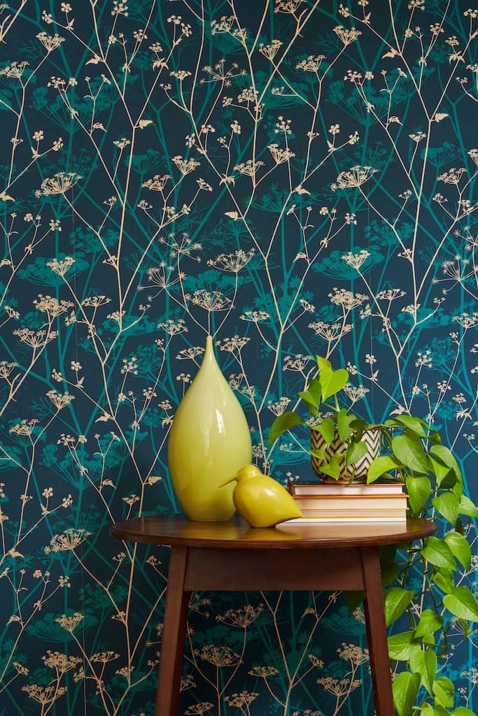 120394 - Clarissa Hulse - Clarissa Hulse Wild Chervil Kingfisher & Gold Wallpaper - Decor Warehouse