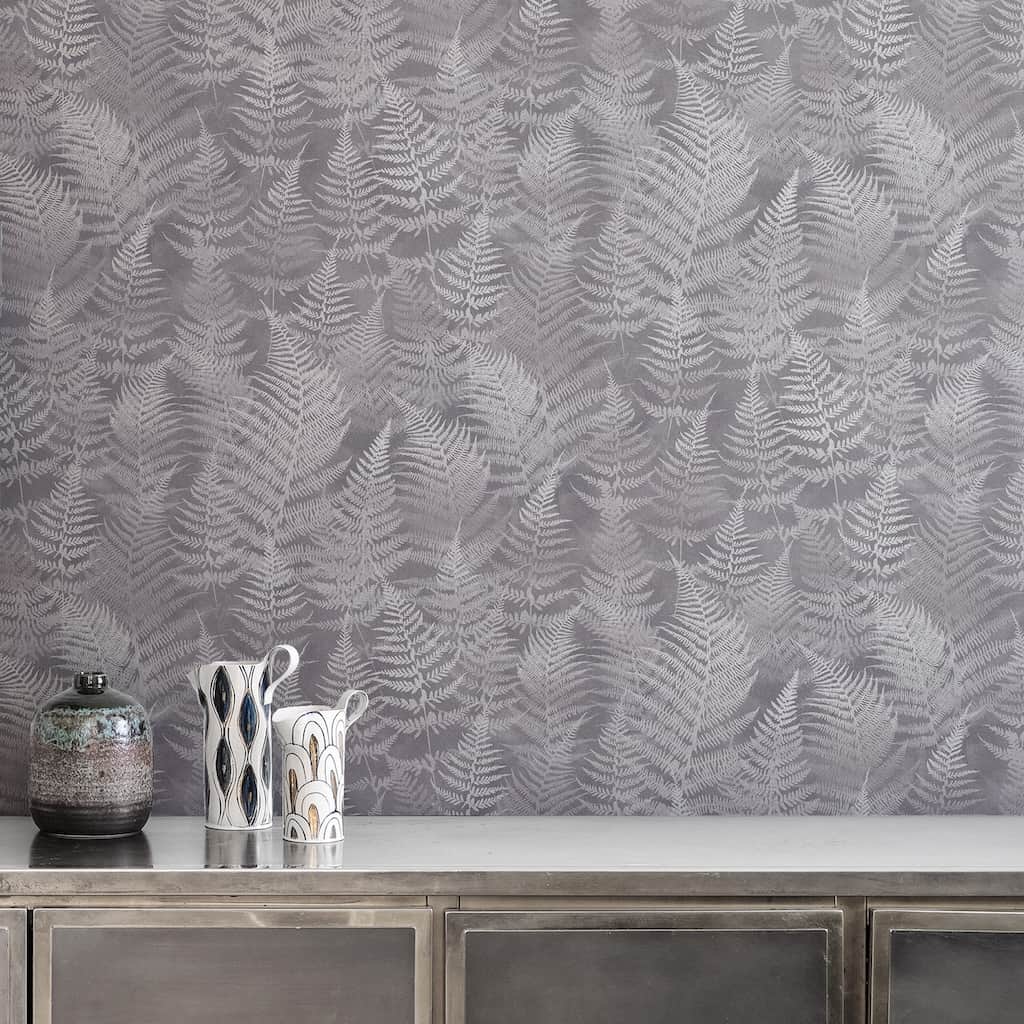 120368 - Clarissa Hulse - Clarissa Hulse Woodland Fern Pewter Wallpaper - Decor Warehouse