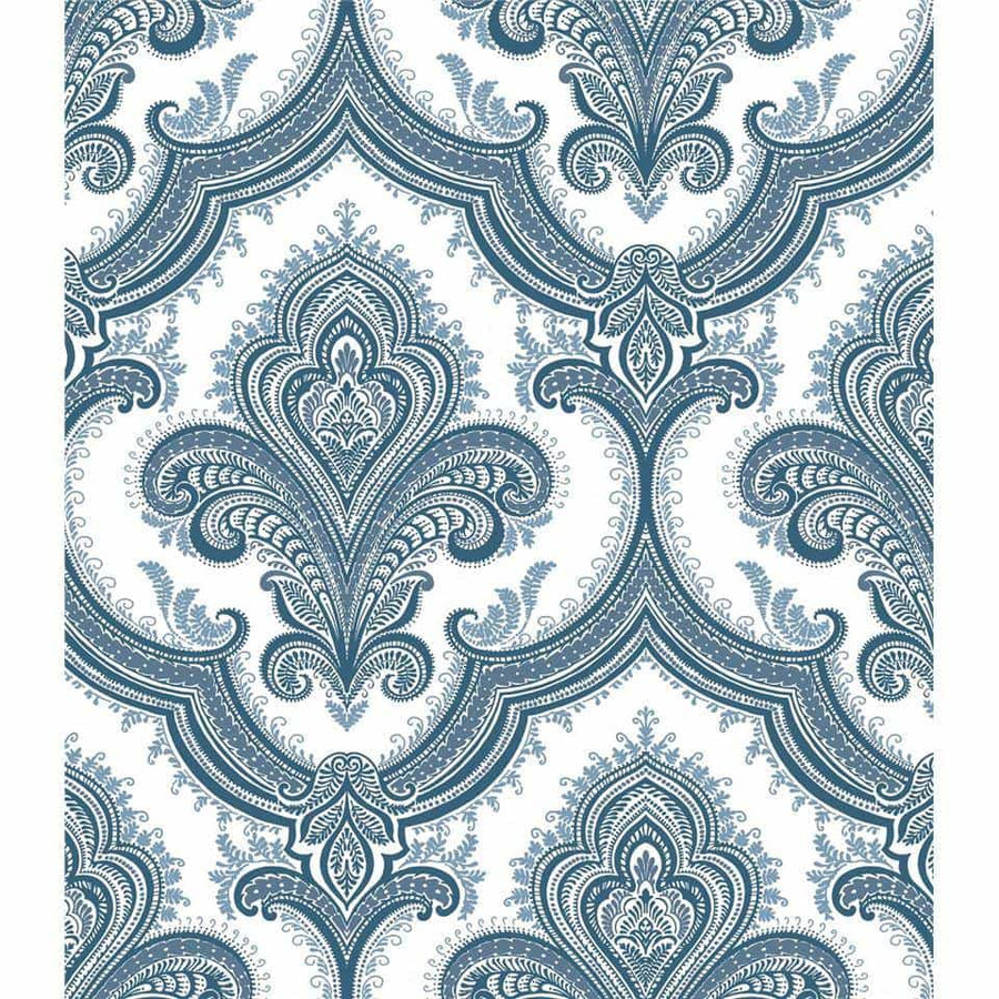 519951 - Decor Warehouse - Damask Blue & White Wallpaper - Decor Warehouse