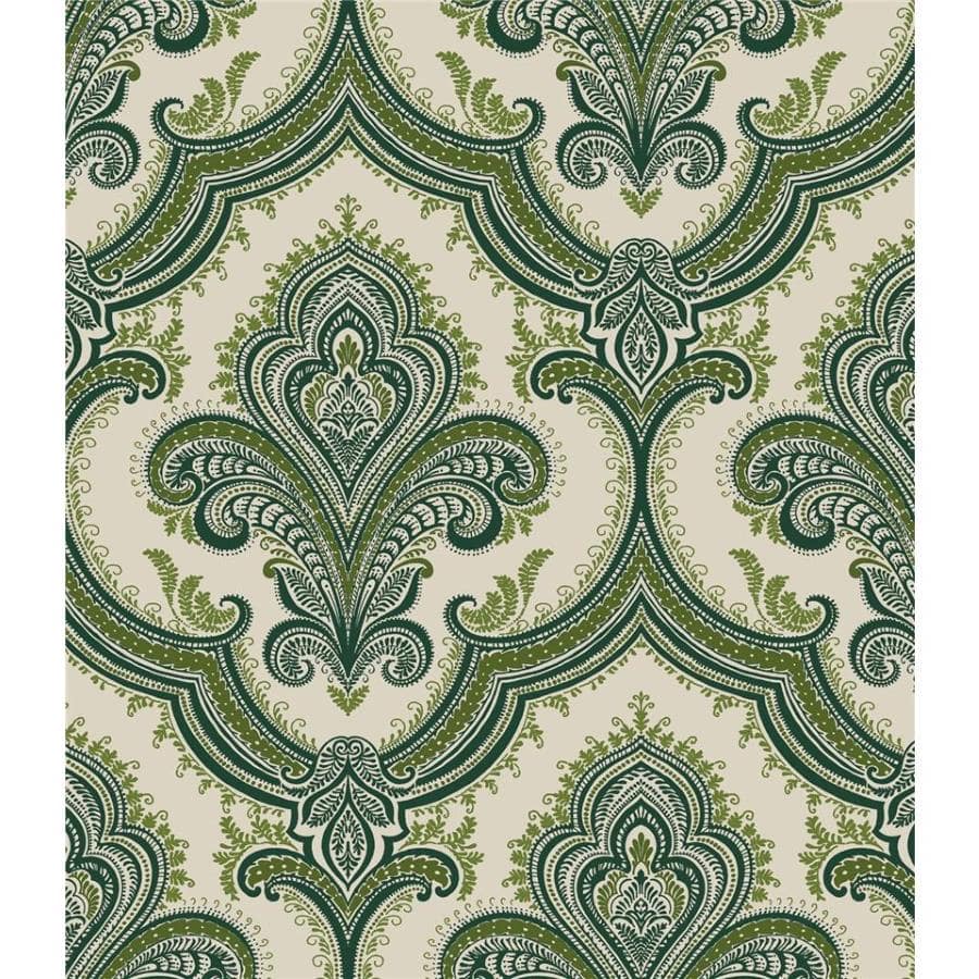 520951 - Decor Warehouse - Damask Green & Taupe Wallpaper - Decor Warehouse