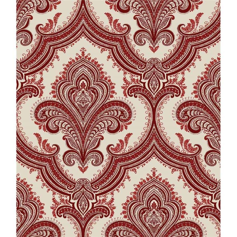 520950 - Decor Warehouse - Damask Red & Taupe Wallpaper - Decor Warehouse