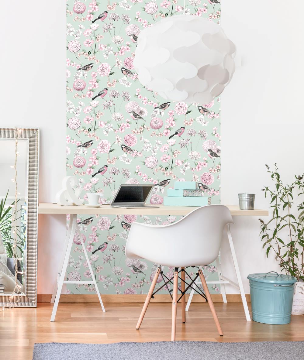 5030 - Debona - Debona Limoges Floral Green Birds Wallpaper - Decor Warehouse