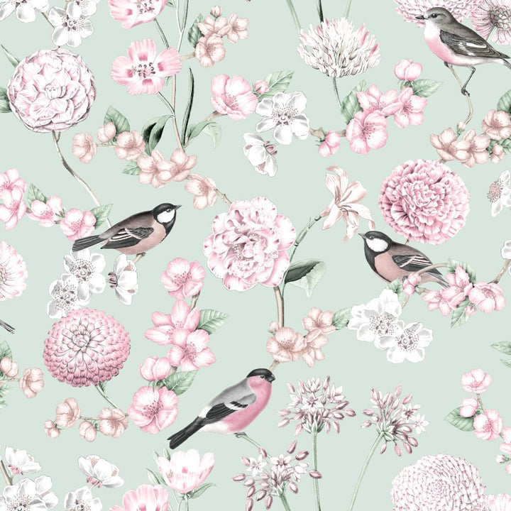 5030 - Debona - Debona Limoges Floral Green Birds Wallpaper - Decor Warehouse