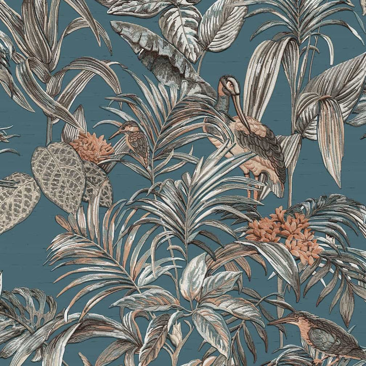 DE120016 - Design ID - Design ID Bird of Paradise Dark Blue & Silver Wallpaper - Decor Warehouse