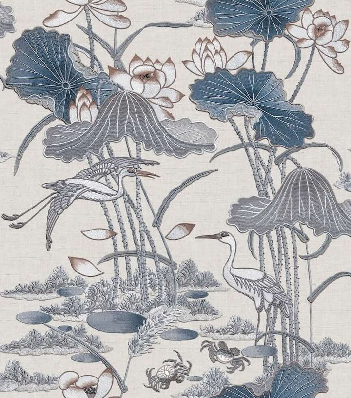 TP422702 - Design ID - Design ID Lotus Pond Blue Wallpaper - Decor Warehouse