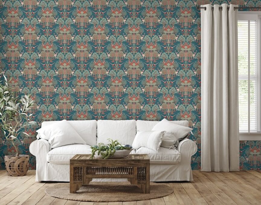 TP422305 - Design ID - Design ID Nordic Deer Forest Petrol Blue Wallpaper - Decor Warehouse