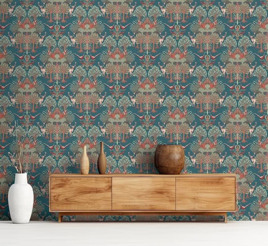 TP422305 - Design ID - Design ID Nordic Deer Forest Petrol Blue Wallpaper - Decor Warehouse