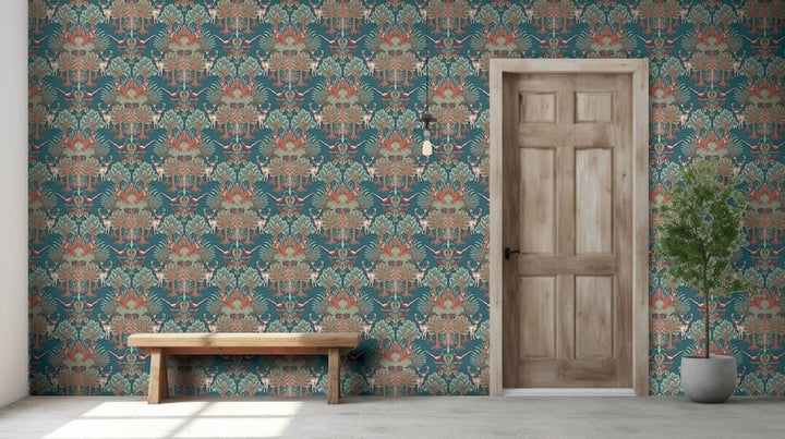 TP422305 - Design ID - Design ID Nordic Deer Forest Petrol Blue Wallpaper - Decor Warehouse