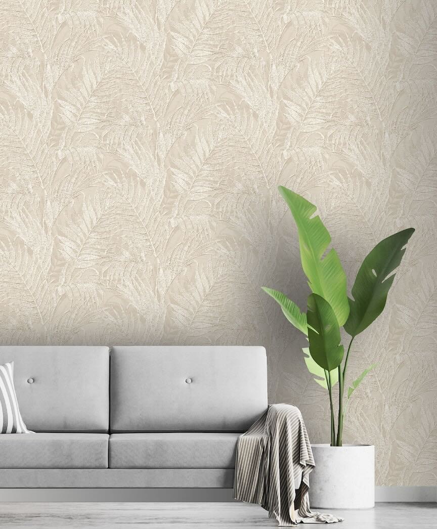 GR322102 - Design ID - Design ID Tropical Palm Leaf Beige Wallpaper - Decor Warehouse