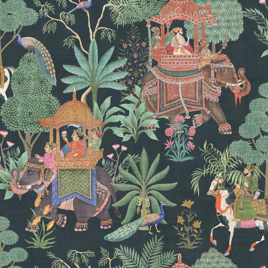 100011EH - Esselle Home - Esselle Emperor's Garden Black Multicoloured Wallpaper - Decor Warehouse