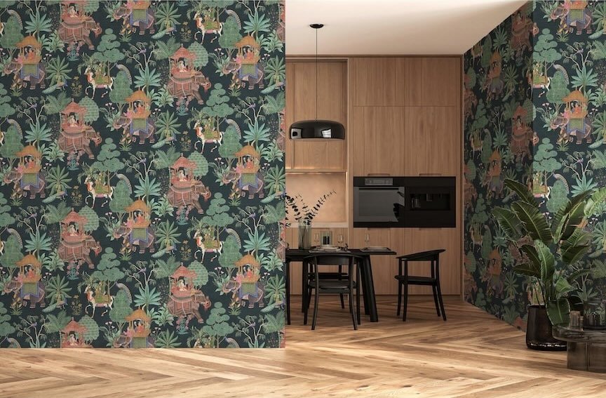 100011EH - Esselle Home - Esselle Emperor's Garden Black Multicoloured Wallpaper - Decor Warehouse