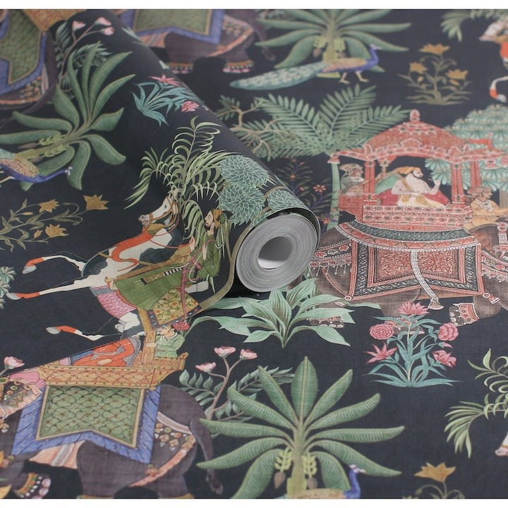 100011EH - Esselle Home - Esselle Emperor's Garden Black Multicoloured Wallpaper - Decor Warehouse