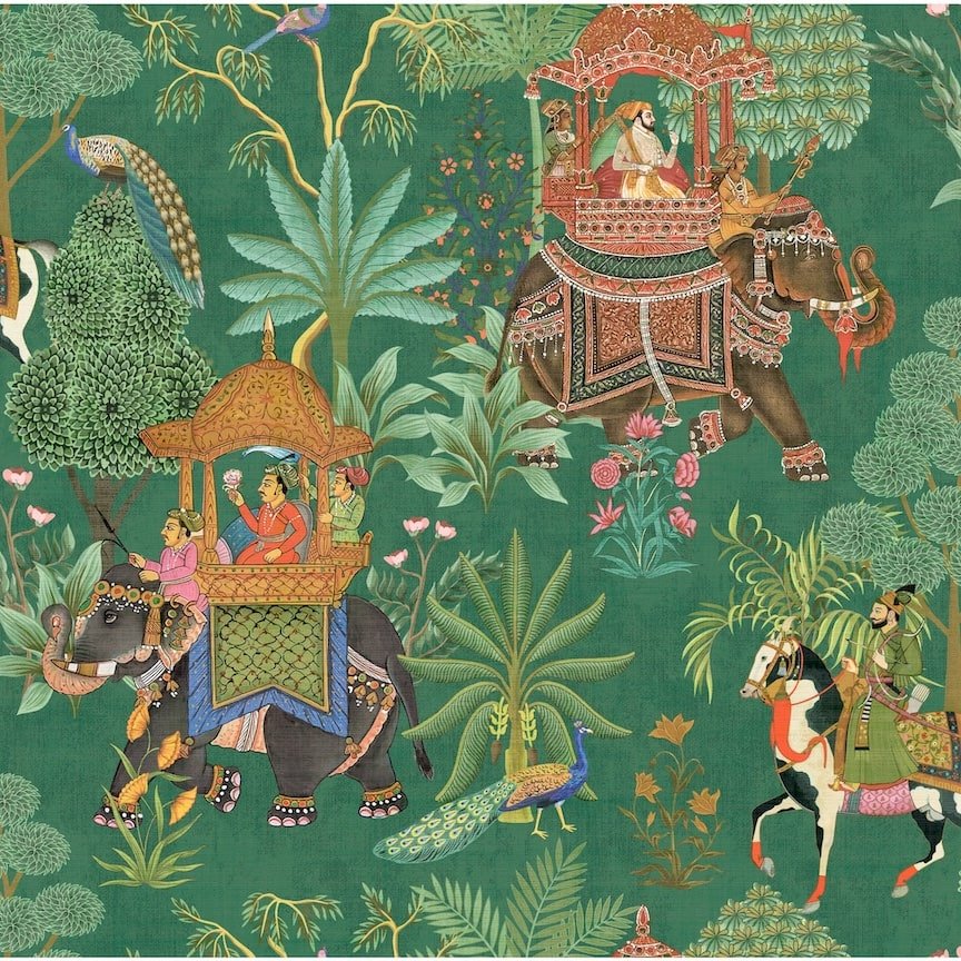 100012EH - Esselle Home - Esselle Emperor's Garden Emerald Multicoloured Wallpaper - Decor Warehouse