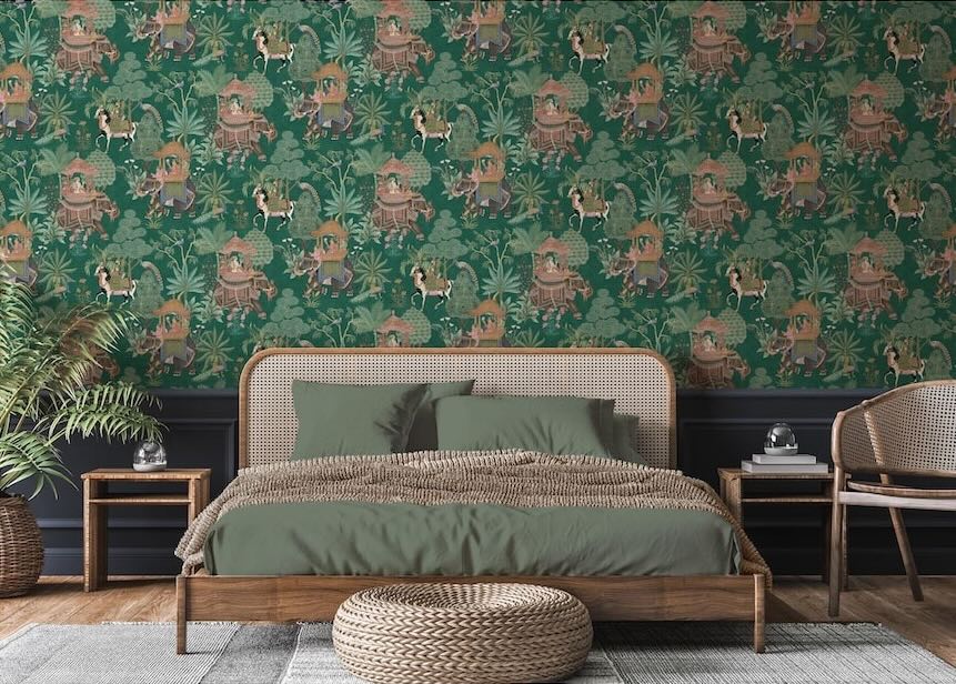 100012EH - Esselle Home - Esselle Emperor's Garden Emerald Multicoloured Wallpaper - Decor Warehouse