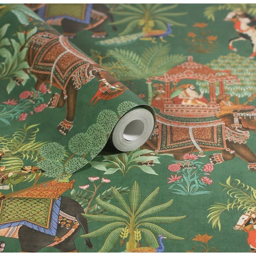 100012EH - Esselle Home - Esselle Emperor's Garden Emerald Multicoloured Wallpaper - Decor Warehouse