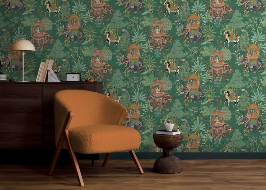 100012EH - Esselle Home - Esselle Emperor's Garden Emerald Multicoloured Wallpaper - Decor Warehouse