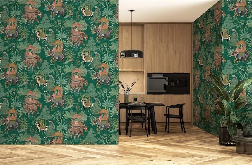 100012EH - Esselle Home - Esselle Emperor's Garden Emerald Multicoloured Wallpaper - Decor Warehouse