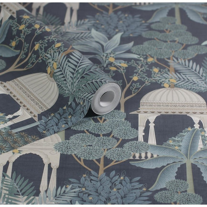 100014EH - Esselle Home - Esselle Exotic Pavilion Navy Wallpaper - Decor Warehouse