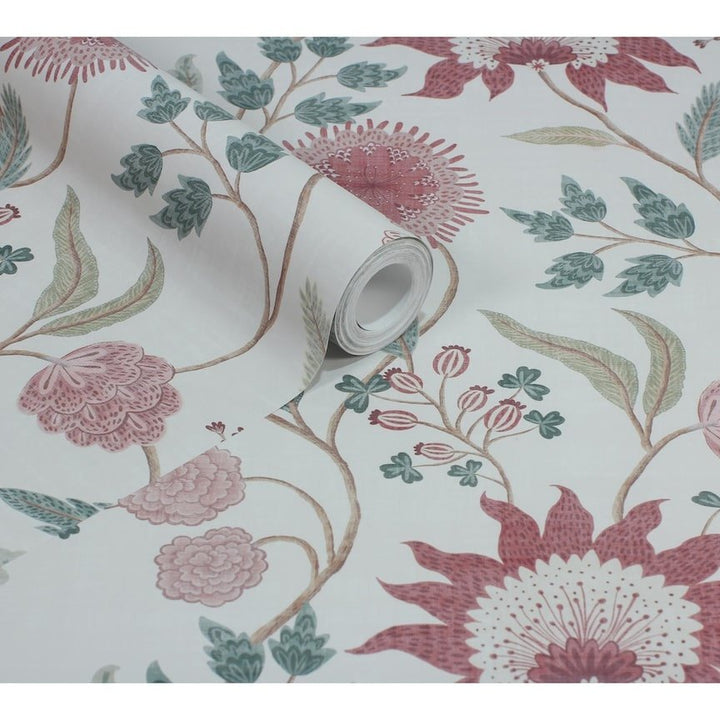 100016EH - Esselle Home - Esselle Fable Trail Linen/Raspberry/Green Wallpaper - Decor Warehouse