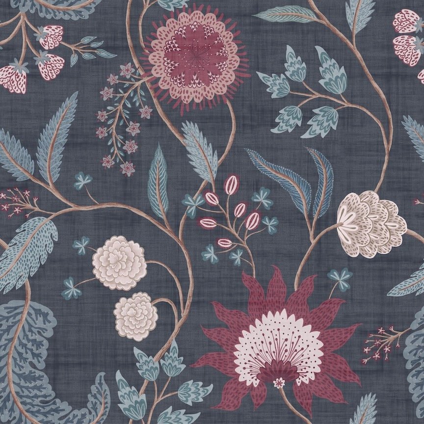 100017EH - Esselle Home - Esselle Fable Trail Navy/Berry Wallpaper - Decor Warehouse