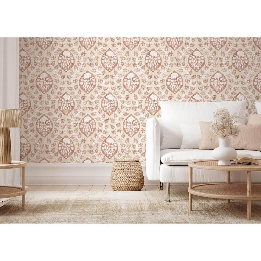 100021EH - Esselle Home - Esselle Floral Cartouche Warm Spice Wallpaper - Decor Warehouse