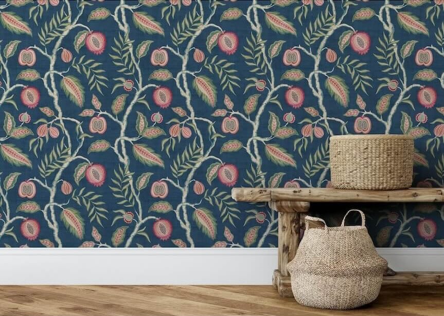 100022EH - Esselle Home - Esselle Fruits of Paradise Navy Wallpaper - Decor Warehouse