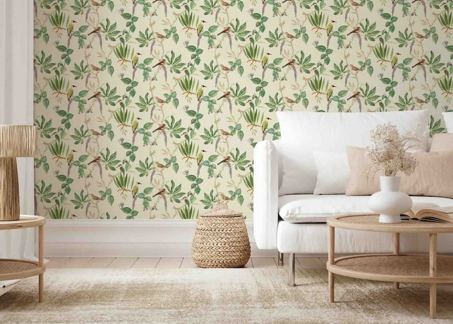 100028EH - Esselle Home - Esselle Hill Top Garden Cotton/Green Wallpaper - Decor Warehouse