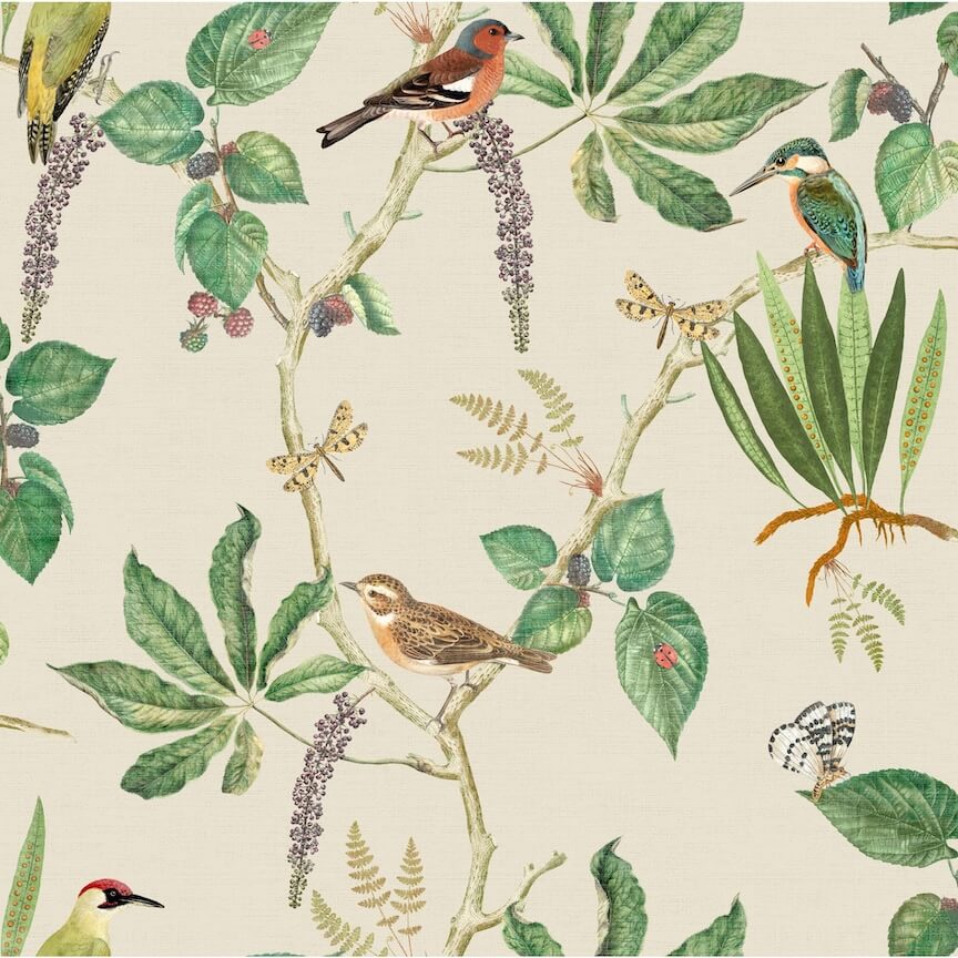 100028EH - Esselle Home - Esselle Hill Top Garden Cotton/Green Wallpaper - Decor Warehouse