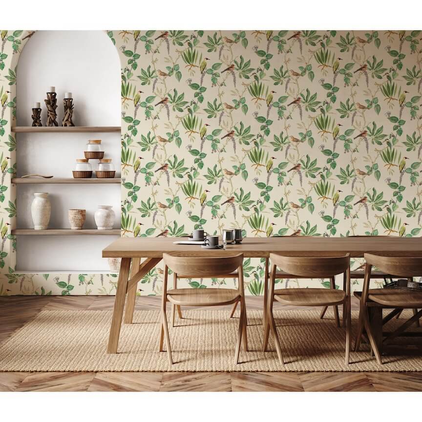 100028EH - Esselle Home - Esselle Hill Top Garden Cotton/Green Wallpaper - Decor Warehouse