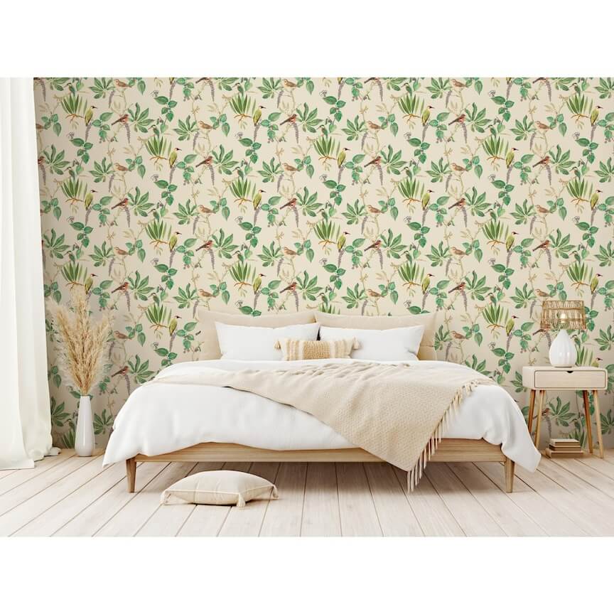 100028EH - Esselle Home - Esselle Hill Top Garden Cotton/Green Wallpaper - Decor Warehouse