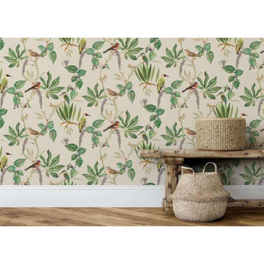 100028EH - Esselle Home - Esselle Hill Top Garden Cotton/Green Wallpaper - Decor Warehouse