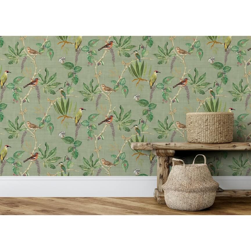 100029EH - Esselle Home - Esselle Hill Top Garden Sage Green Wallpaper - Decor Warehouse