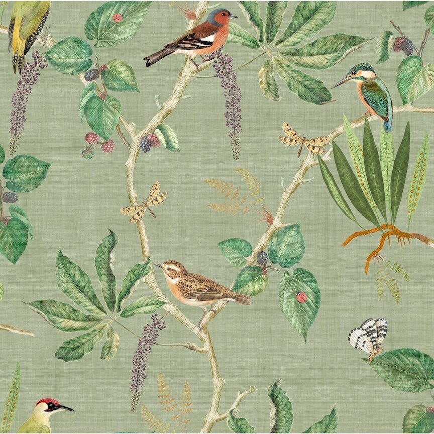 100029EH - Esselle Home - Esselle Hill Top Garden Sage Green Wallpaper - Decor Warehouse