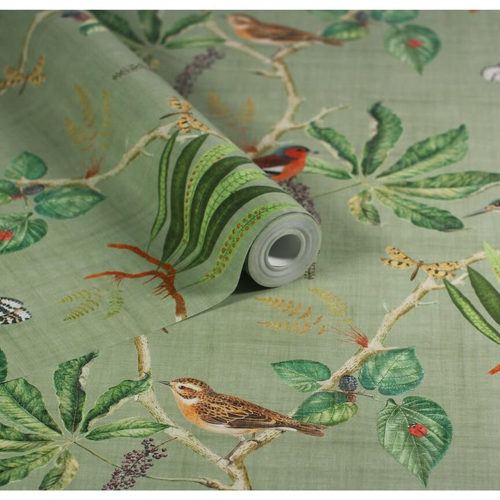 100029EH - Esselle Home - Esselle Hill Top Garden Sage Green Wallpaper - Decor Warehouse