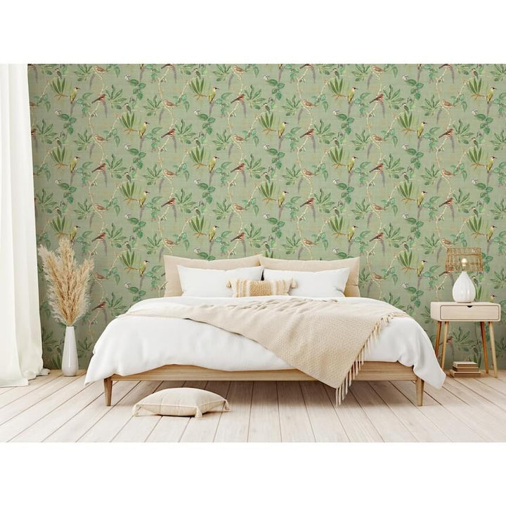 100029EH - Esselle Home - Esselle Hill Top Garden Sage Green Wallpaper - Decor Warehouse