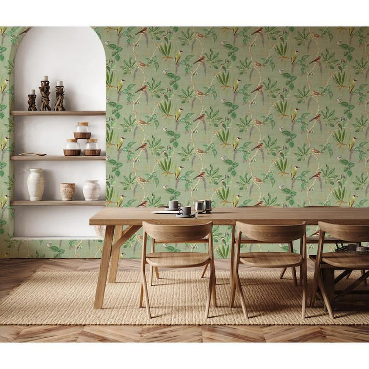 100029EH - Esselle Home - Esselle Hill Top Garden Sage Green Wallpaper - Decor Warehouse