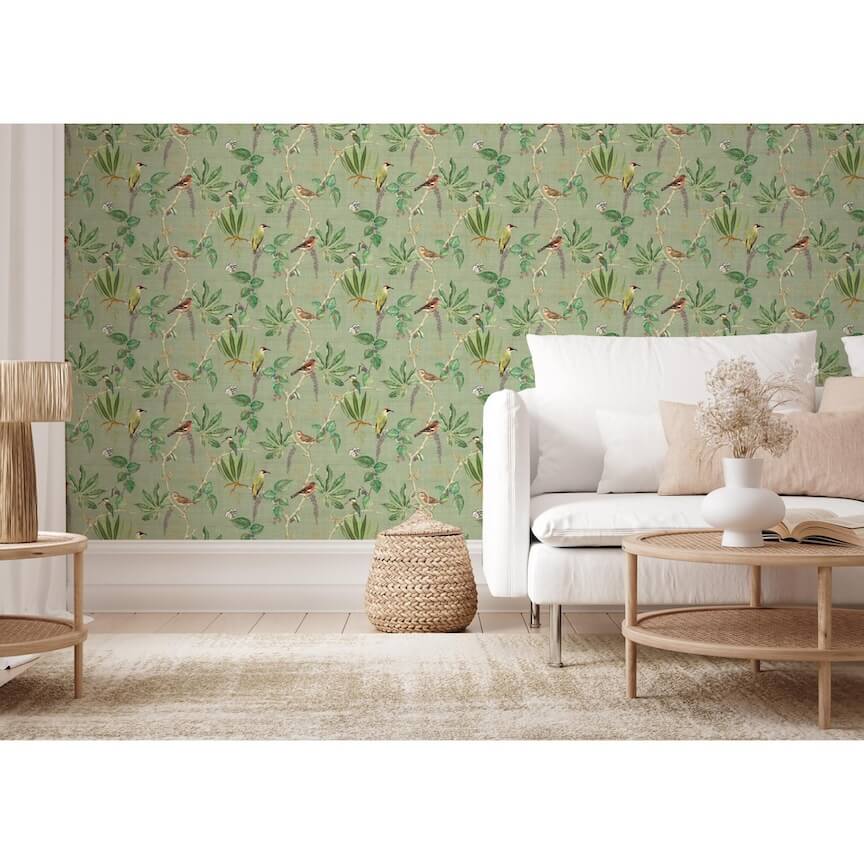 100029EH - Esselle Home - Esselle Hill Top Garden Sage Green Wallpaper - Decor Warehouse