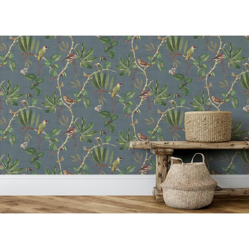 100030EH - Esselle Home - Esselle Hill Top Garden Slate Blue Wallpaper - Decor Warehouse