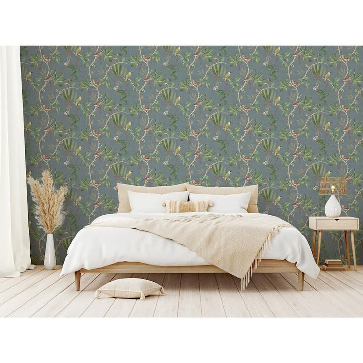 100030EH - Esselle Home - Esselle Hill Top Garden Slate Blue Wallpaper - Decor Warehouse