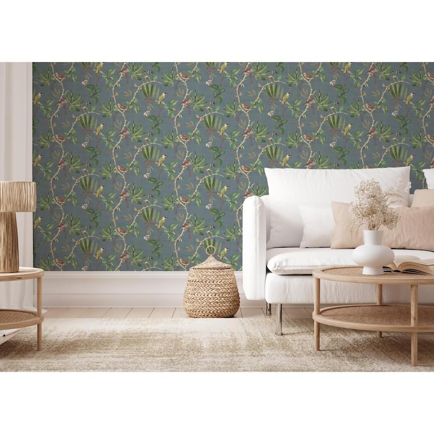 100030EH - Esselle Home - Esselle Hill Top Garden Slate Blue Wallpaper - Decor Warehouse