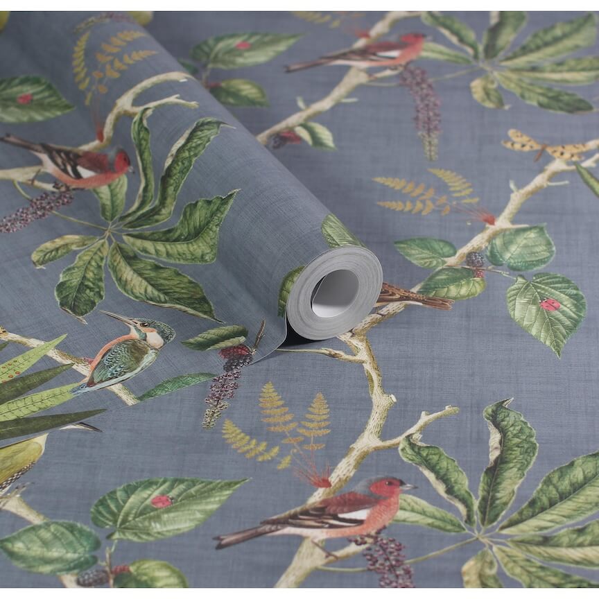 100030EH - Esselle Home - Esselle Hill Top Garden Slate Blue Wallpaper - Decor Warehouse