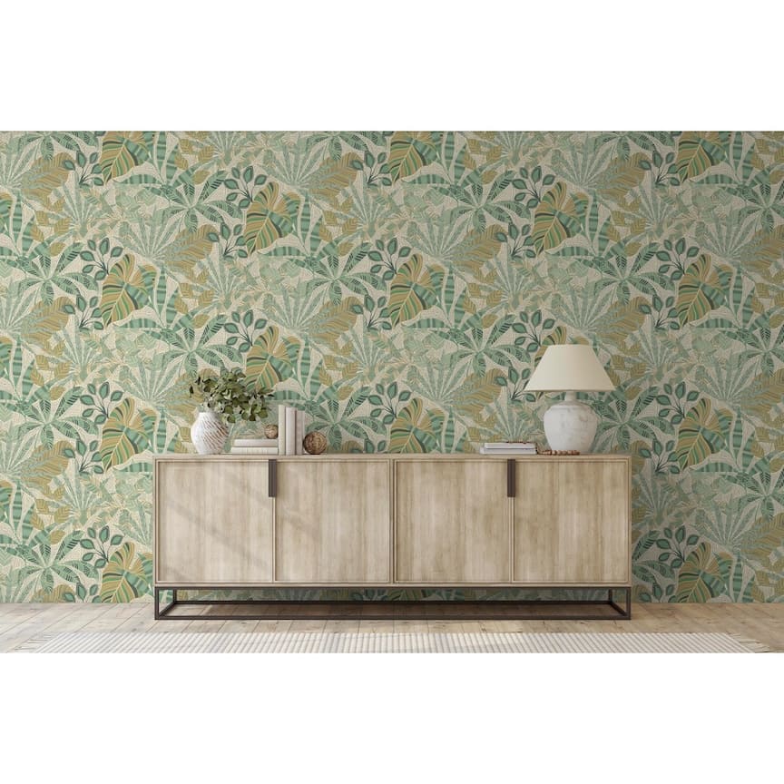 100031EH - Esselle Home - Esselle Kirra Leaf Citrus/Green Wallpaper - Decor Warehouse