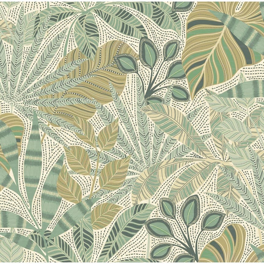 100031EH - Esselle Home - Esselle Kirra Leaf Citrus/Green Wallpaper - Decor Warehouse