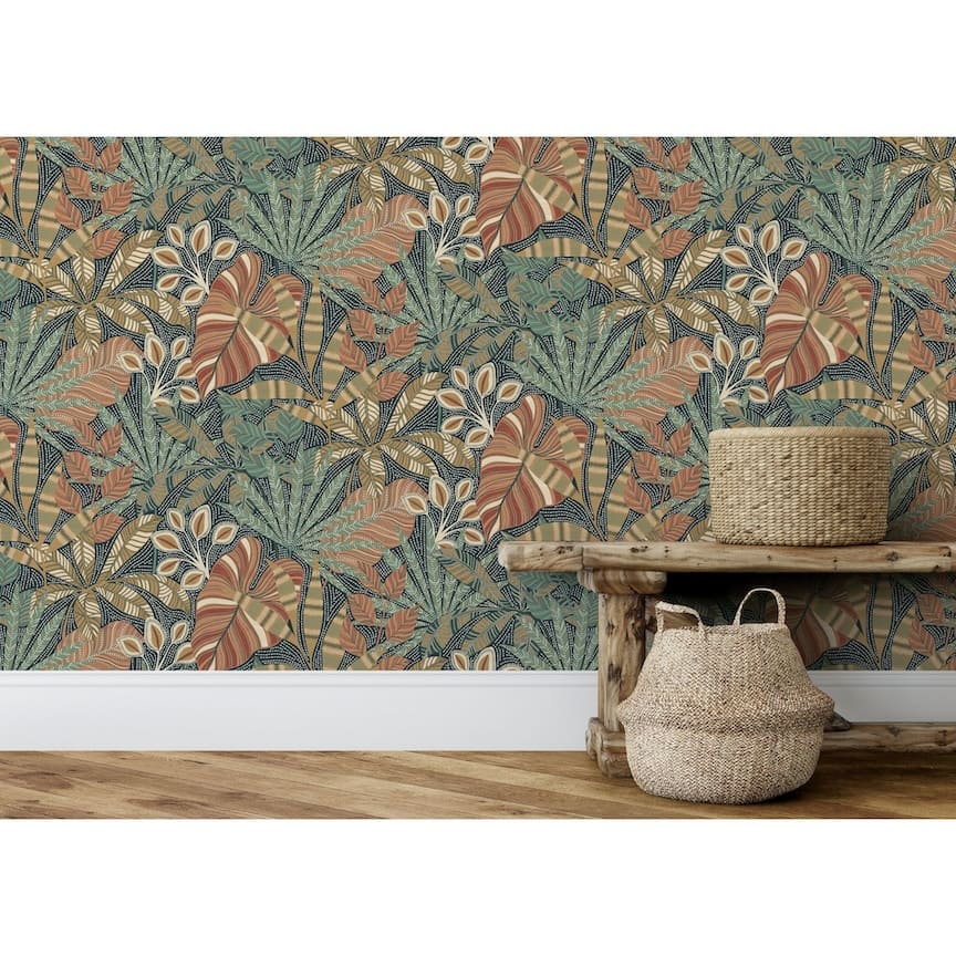 100032EH - Esselle Home - Esselle Kirra Leaf Navy/Spice Wallpaper - Decor Warehouse