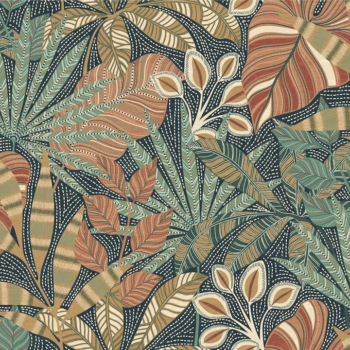 100032EH - Esselle Home - Esselle Kirra Leaf Navy/Spice Wallpaper - Decor Warehouse