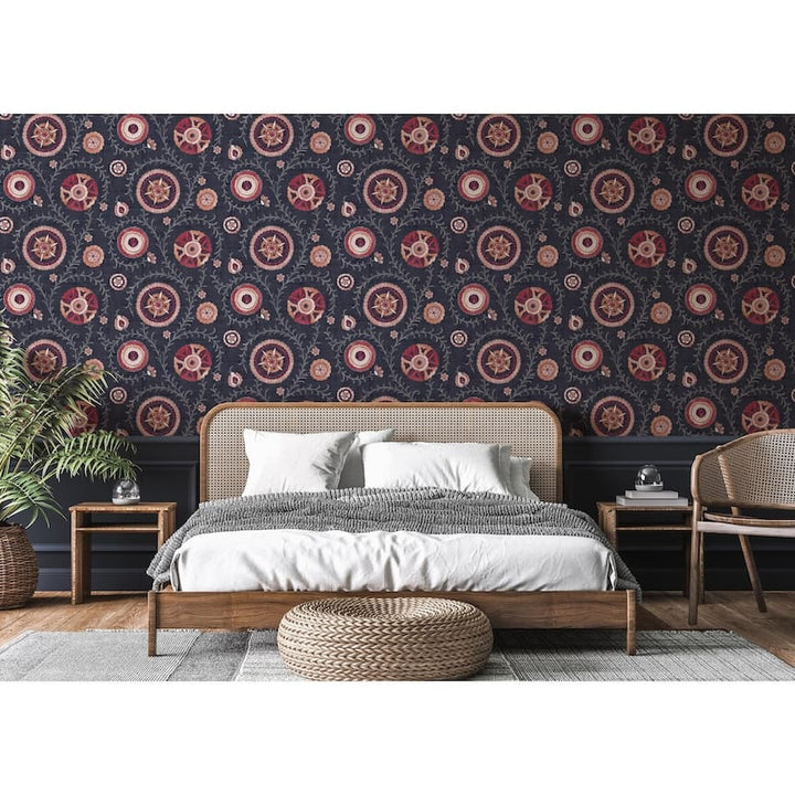 100033EH - Esselle Home - Esselle Nahlia Trail Navy/Berry Wallpaper - Decor Warehouse