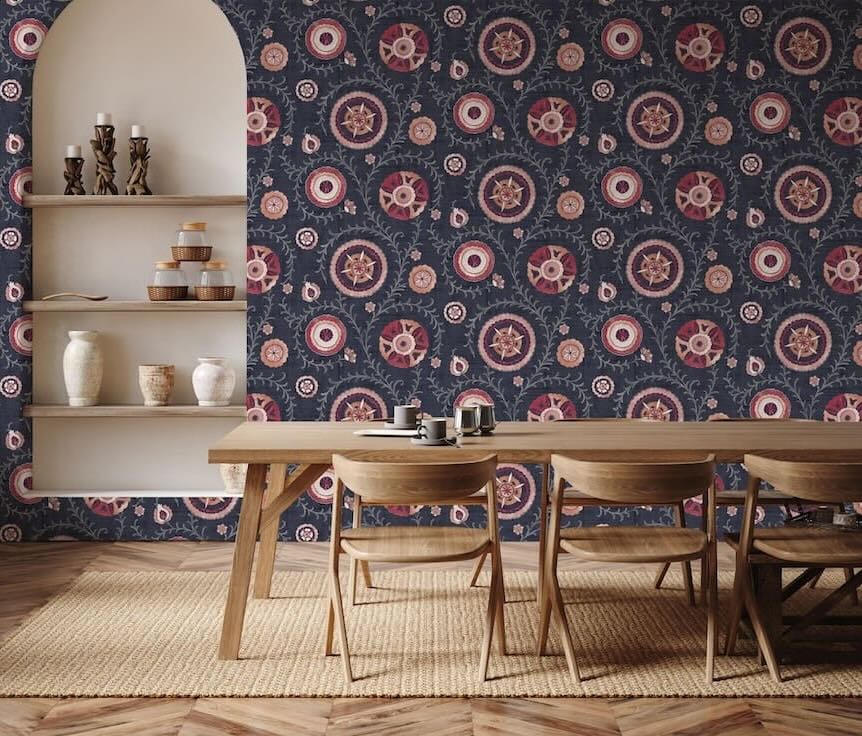 100033EH - Esselle Home - Esselle Nahlia Trail Navy/Berry Wallpaper - Decor Warehouse